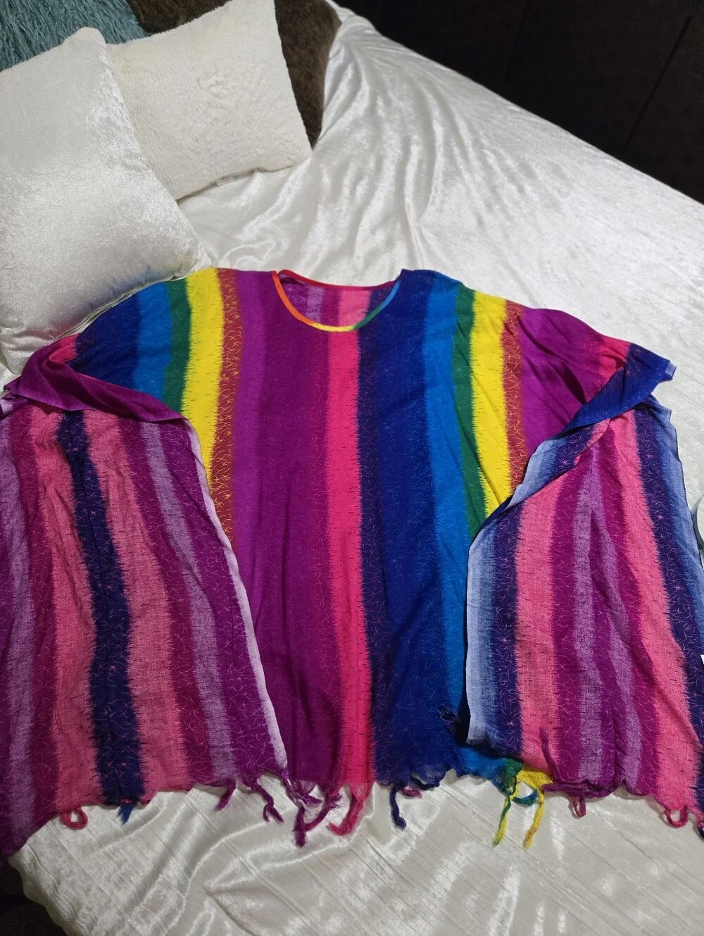 Vibrant Rainbow Striped Poncho OS NWOT!!